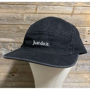 Nike Fly Just Do It Black Washed Denim Unstructured 5 Panel Cap L/XL camper hat